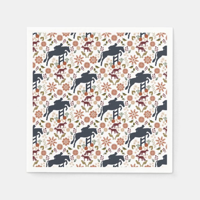 Horse and Rider Napkin | Autumn Equestrian Folk Ar (Front)