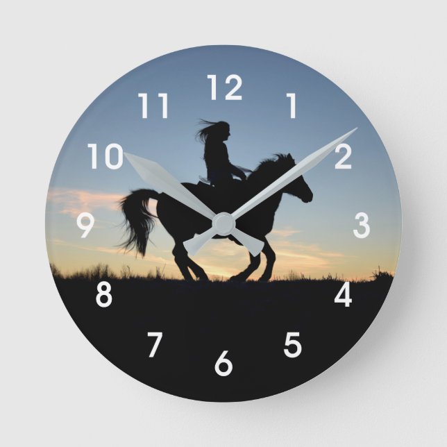 Horse and Rider Silhouette Round Clock (Front)