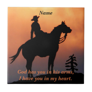Horse and Rider Sunset Silhouette Tile