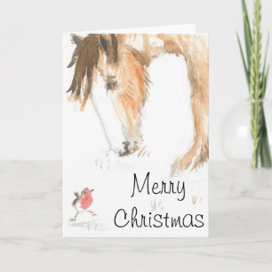 Horse and robin on Christmas morning Holiday Card