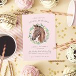 Horse and Rose Wreath Watercolor Birthday Party Invitation<br><div class="desc">Watercolor chestnut horse amid rose garland wreath behind on custom colour background. choose from multiple die cuts to elevate the design</div>