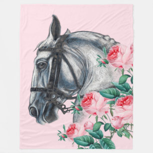 Horse And Roses Fleece Blanket