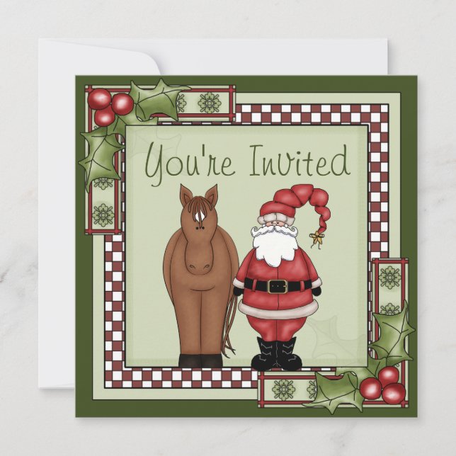 Horse and Santa Holiday Party Invitation (Front)