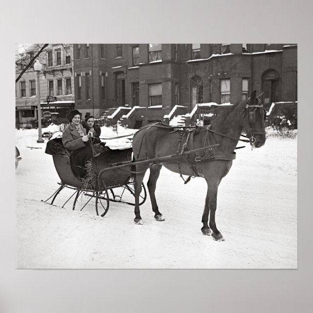 Horse and Sleigh, 1935. Vintage Photo Poster (Front)