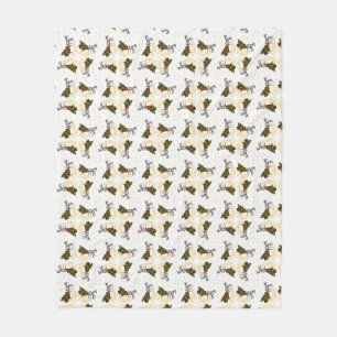 Horse and sleigh with gold stars and circles fleece blanket