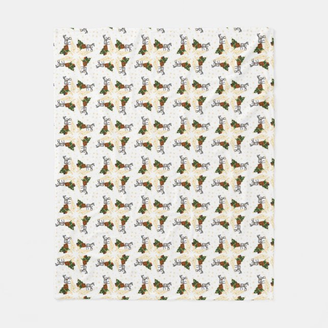 Horse and sleigh with gold stars and circles fleece blanket (Front)