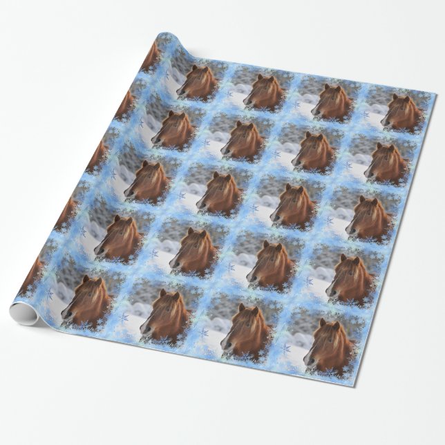 Horse and snowflakes wrapping paper (Unrolled)