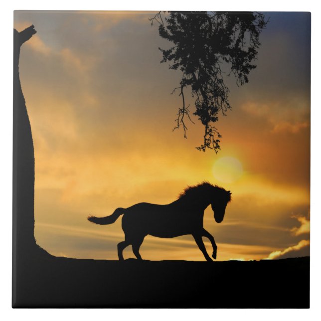 Horse and Southwestern Sunset Beautiful Tile (Front)