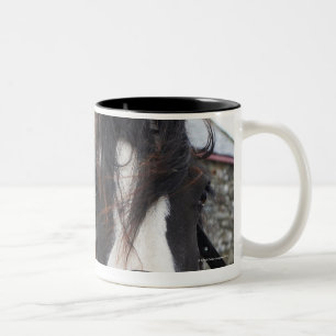Horse and stone barn in rural England Two-Tone Coffee Mug