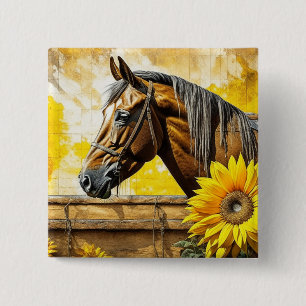 Horse and Sunflower Beautiful AI Art  15 Cm Square Badge