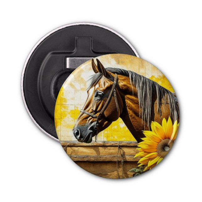 Horse and Sunflower Beautiful AI Art  Bottle Opener (Front)