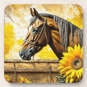 Horse and Sunflower Beautiful AI Art Coaster