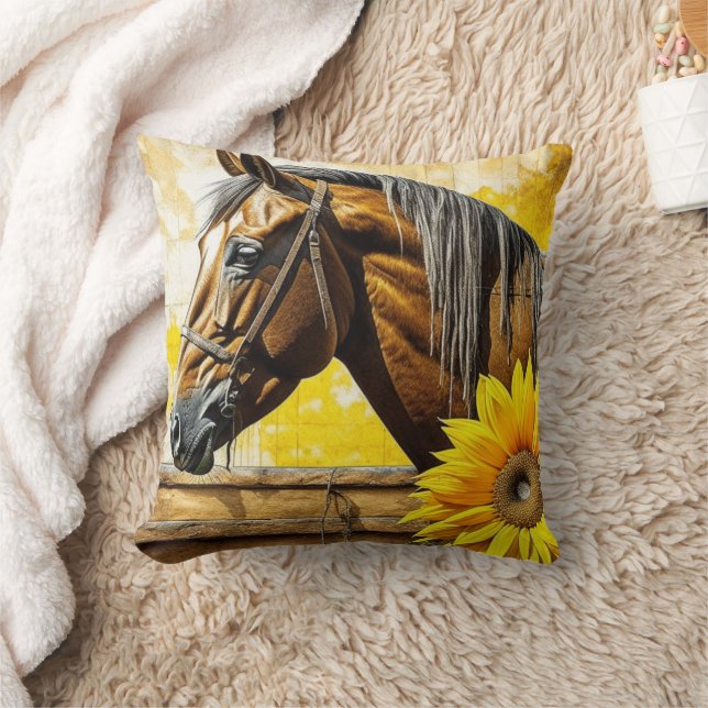 Horse and Sunflower Beautiful AI Art  Cushion (Blanket)