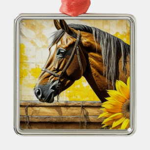Horse and Sunflower Beautiful AI Art  Metal Tree Decoration
