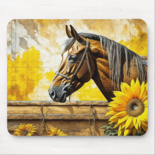 Horse and Sunflower Beautiful AI Art Mouse Mat