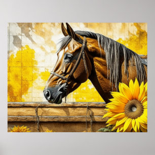 Horse and Sunflower Beautiful AI Art Poster