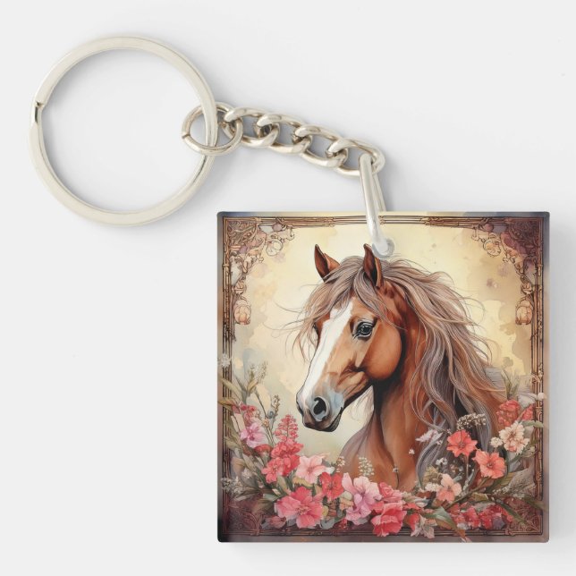 Horse and Wildflowers Key Ring (Front)