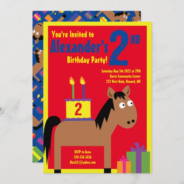 Horse Animal Kid's Birthday Party Invitations (Front/Back)