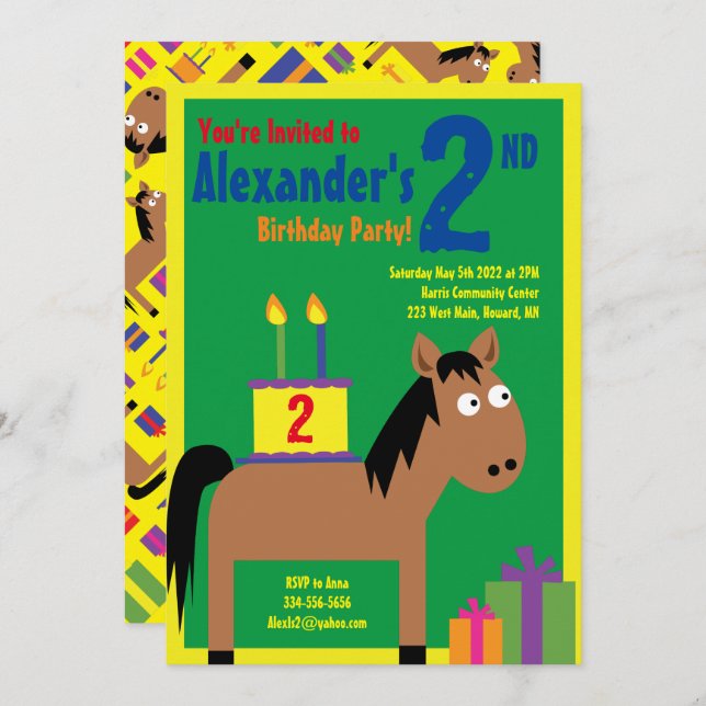 Horse Animal Kid's Birthday Party Invitations (Front/Back)