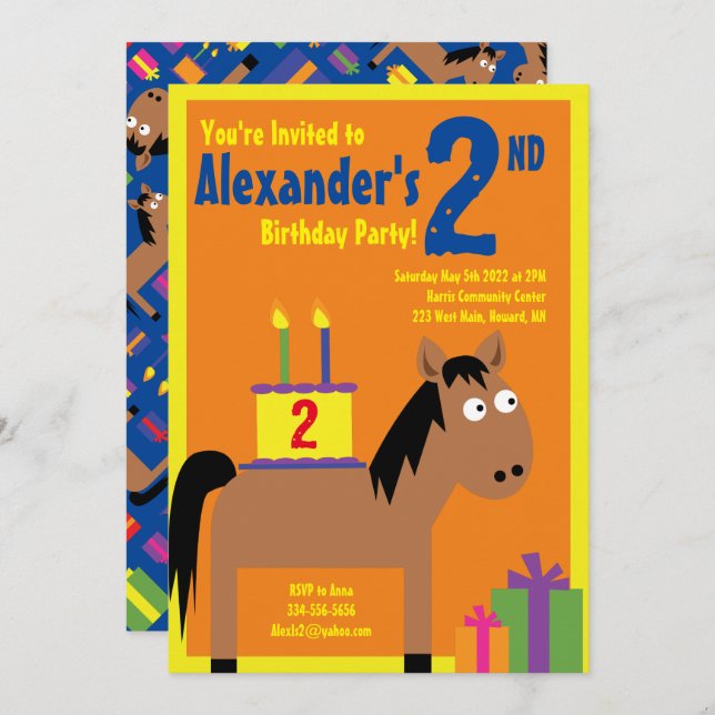 Horse Animal Kid's Birthday Party Invitations (Front/Back)