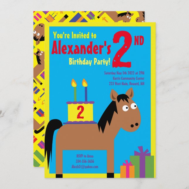 Horse Animal Kid's Birthday Party Invitations (Front/Back)