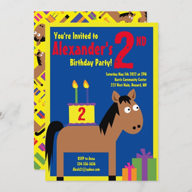 Horse Animal Kid's Birthday Party Invitations (Front/Back)