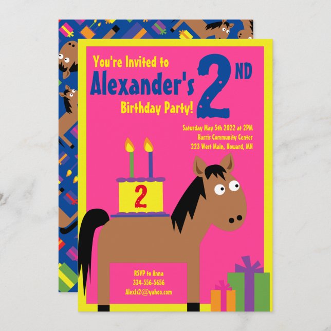Horse Animal Kid's Birthday Party Invitations (Front/Back)