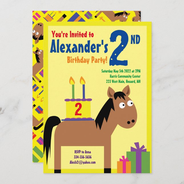 Horse Animal Kid's Birthday Party Invitations (Front/Back)