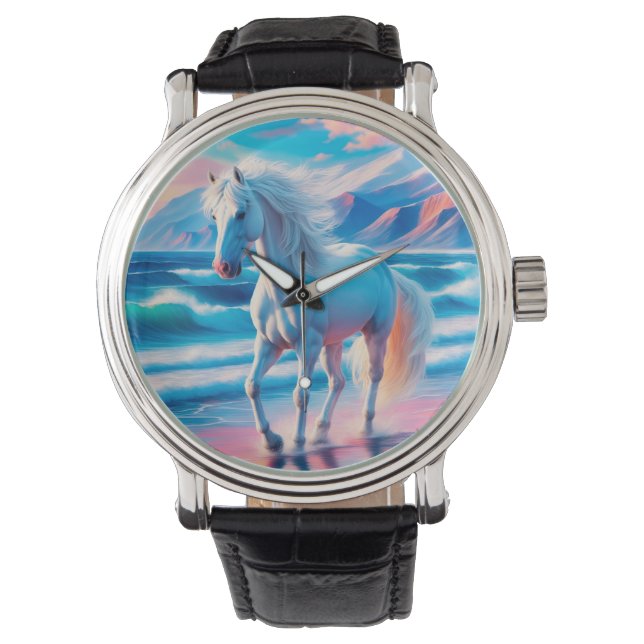Horse animal ocean waves mountains freedom watch (Front)