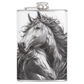 Horse Animal Wild Nature Illustration Line Epic Hip Flask
