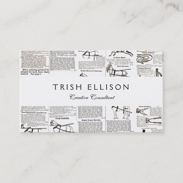 Horse Antique Advertising Newspaper Art Business Card (Front)