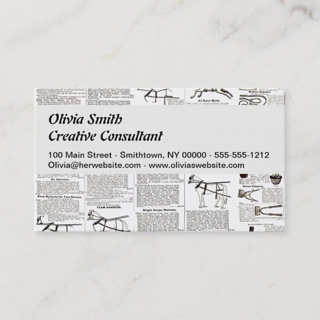 Horse Antique Advertising Newspaper Art Business Card (Front)
