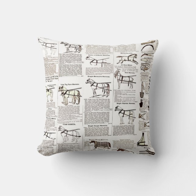 Horse Antique Advertising Newspaper Art Cushion (Front)