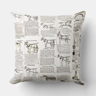 Horse Antique Advertising Newspaper Art Cushion