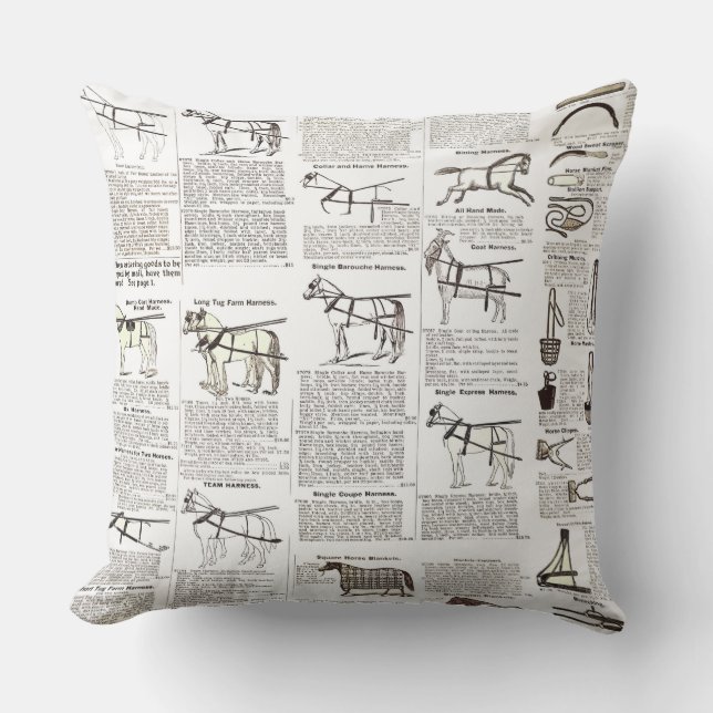 Horse Antique Advertising Newspaper Art Cushion (Front)