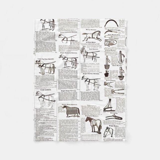 Horse Antique Advertising Newspaper Art Fleece Blanket (Front)
