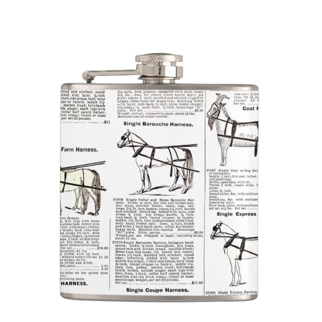 Horse Antique Advertising Newspaper Art Hip Flask (Front)