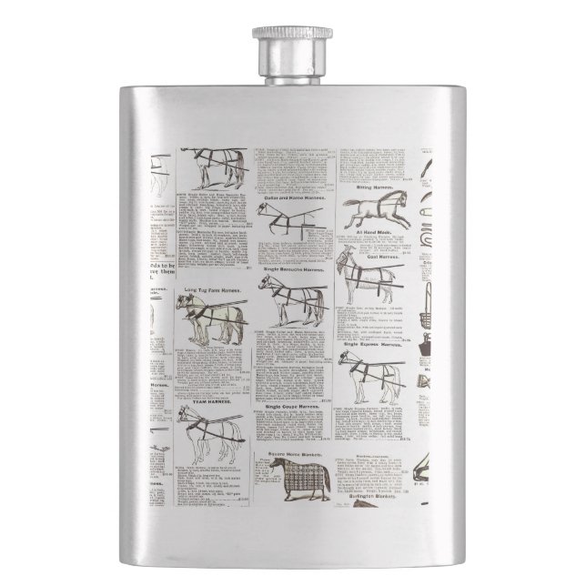 Horse Antique Advertising Newspaper Art Hip Flask (Front)