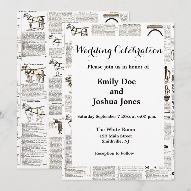 Horse Antique Advertising Newspaper Art Invitation (Front/Back)