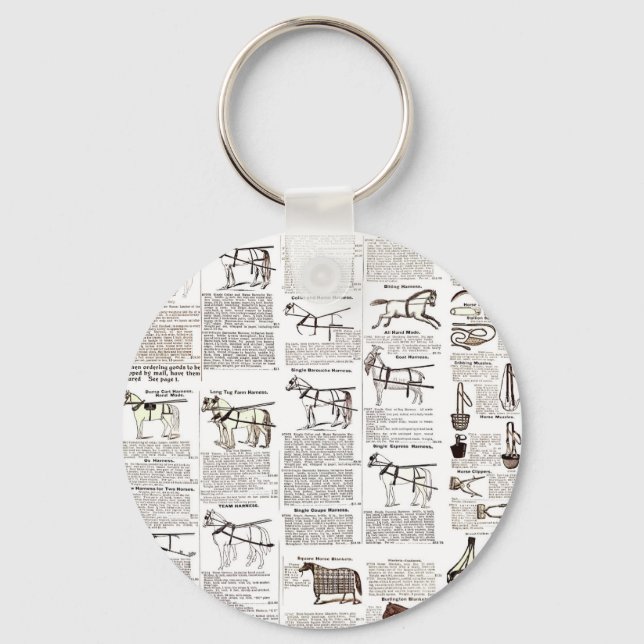 Horse Antique Advertising Newspaper Art Key Ring (Front)