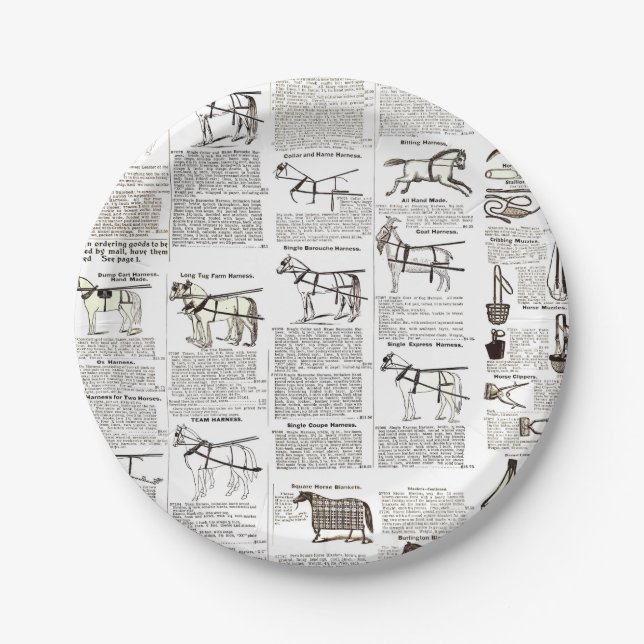 Horse Antique Advertising Newspaper Art Paper Plate (Front)