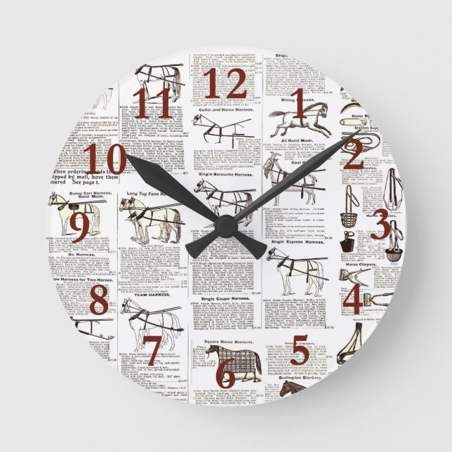 Horse Antique Advertising Newspaper Art Round Clock (Front)