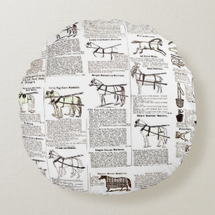Horse Antique Advertising Newspaper Art Round Cushion
