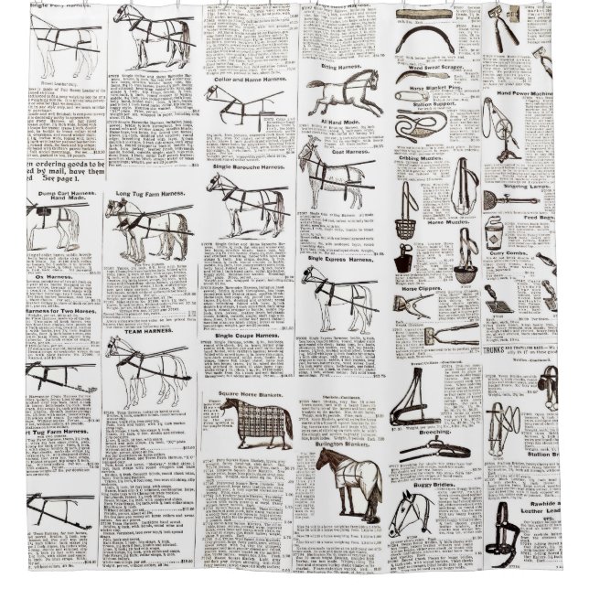 Horse Antique Advertising Newspaper Art Shower Curtain (Front)