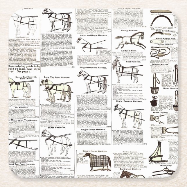 Horse Antique Advertising Newspaper Art Square Paper Coaster (Front)