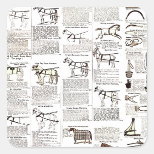 Horse Antique Advertising Newspaper Art Square Sticker