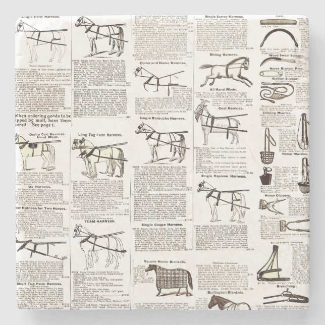 Horse Antique Advertising Newspaper Art Stone Coaster (Front)