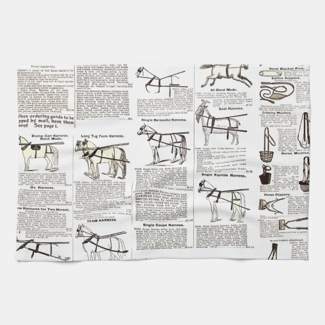 Horse Antique Advertising Newspaper Art Tea Towel (Horizontal)