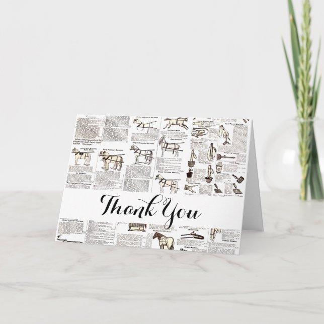 Horse Antique Advertising Newspaper Art Thank You Card (Front)