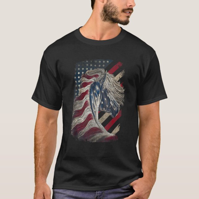Horse  Apparel  Patriotic Horse American Flag Vint T-Shirt (Front)